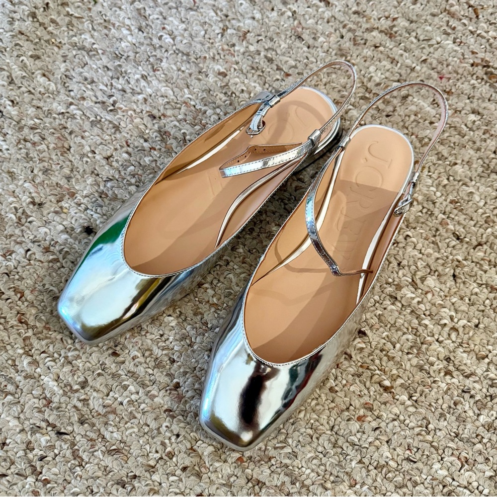 BNIB J CREW silver mirror flats - size 9.5